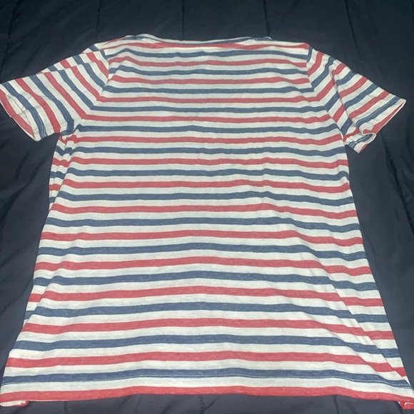 Striped red, white, blue V-Neck T-Shirt - Picture 4 of 5